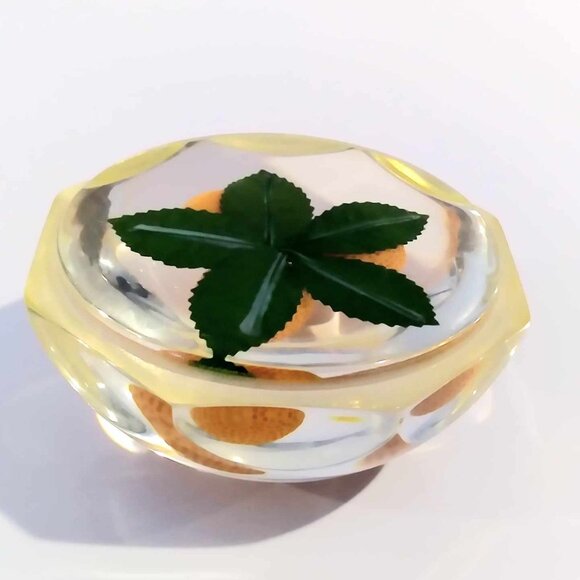 Domed Lucite Fruit Strawberry Lemon Paperweights Vintage - Picture 7 of 10